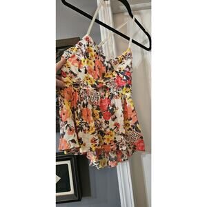 FREE PEOPLE Some Like It Hot NWT Floral Tank Top Shirt Smocked Boho Festival XS